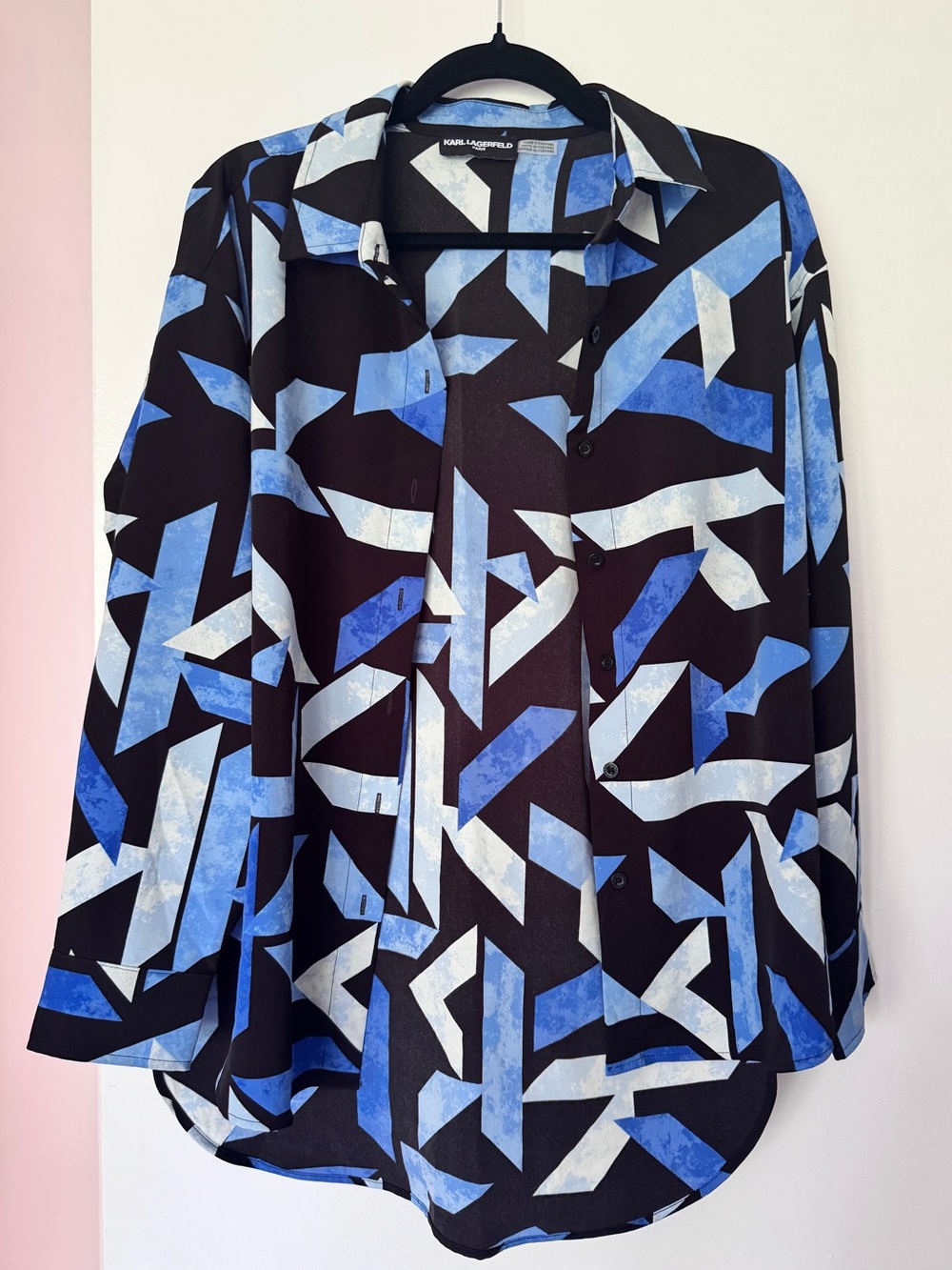 New Karl Lagerfeld Geometric Button-Down Blouse